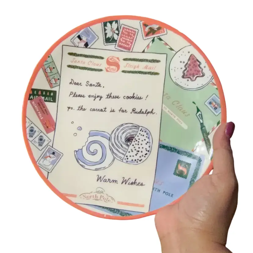 ANTHROPOLOGIE GEORGE & VIV with Emily Taylor Artwork Cookies For Santa Holiday Plate 8.5 inches