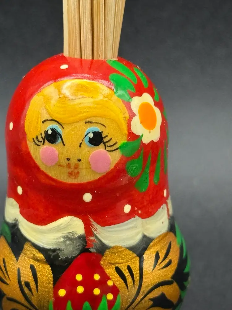 Russian Matryoshka Doll  Hand Painted Toothpick Holder