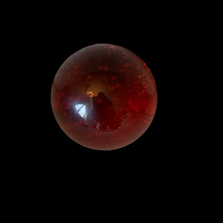 Red Controlled Bubble Paperweight 2 1/2 X 2 1/2 Inches