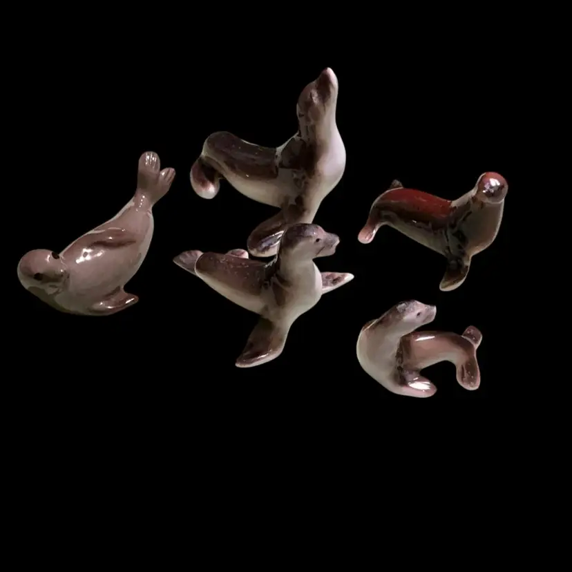Lot Of 5 Vintage Miniature Porcelain Sea Seal / Sea Lion Figurines . So Precious!!! Not Signed