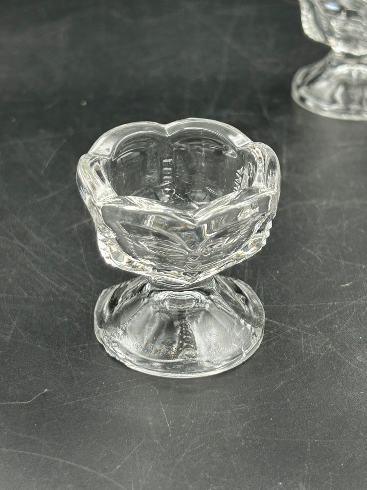4 Westmoreland Clear Glass, Pedestal Salt Dip Cellars Scallop Top GLOW