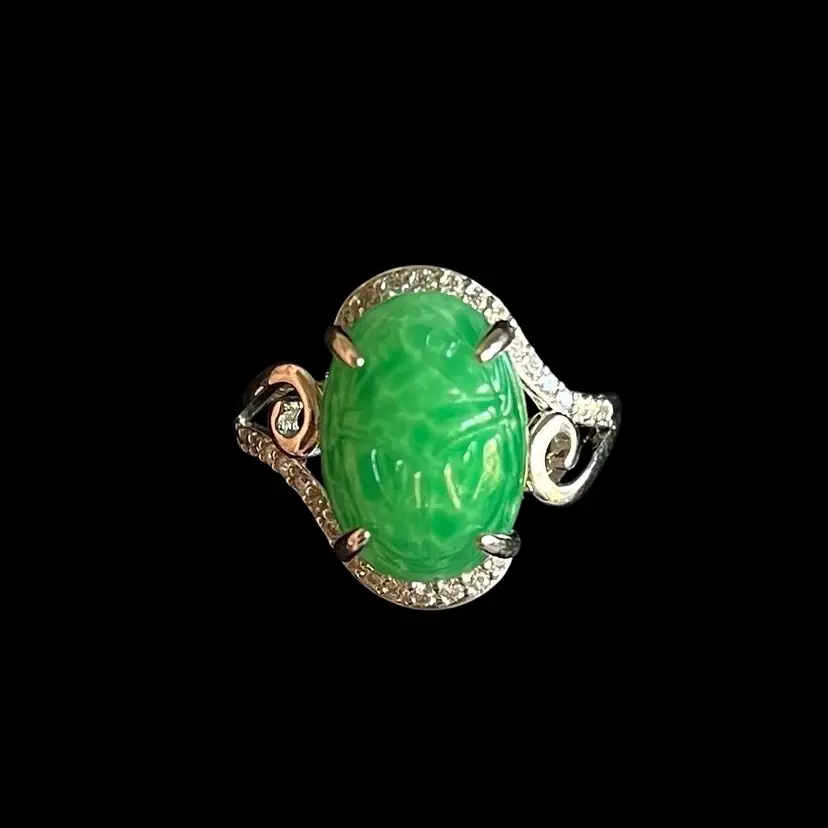 Light Green Glass Scarab Beetle Ring - Vintage Cabochon - Adjustable - Designed By Me