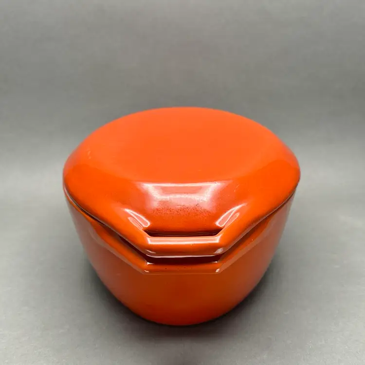 Vintage Orange Copco Denmark Model O-1 Enameled Cast Iron Oval Casserole Dish Designed by Michael Lax.