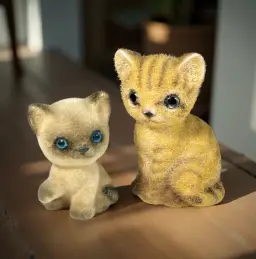 Vintage Josef Originals Flocked Cats Figurine Blue Eyes Made in Japan Set of 2