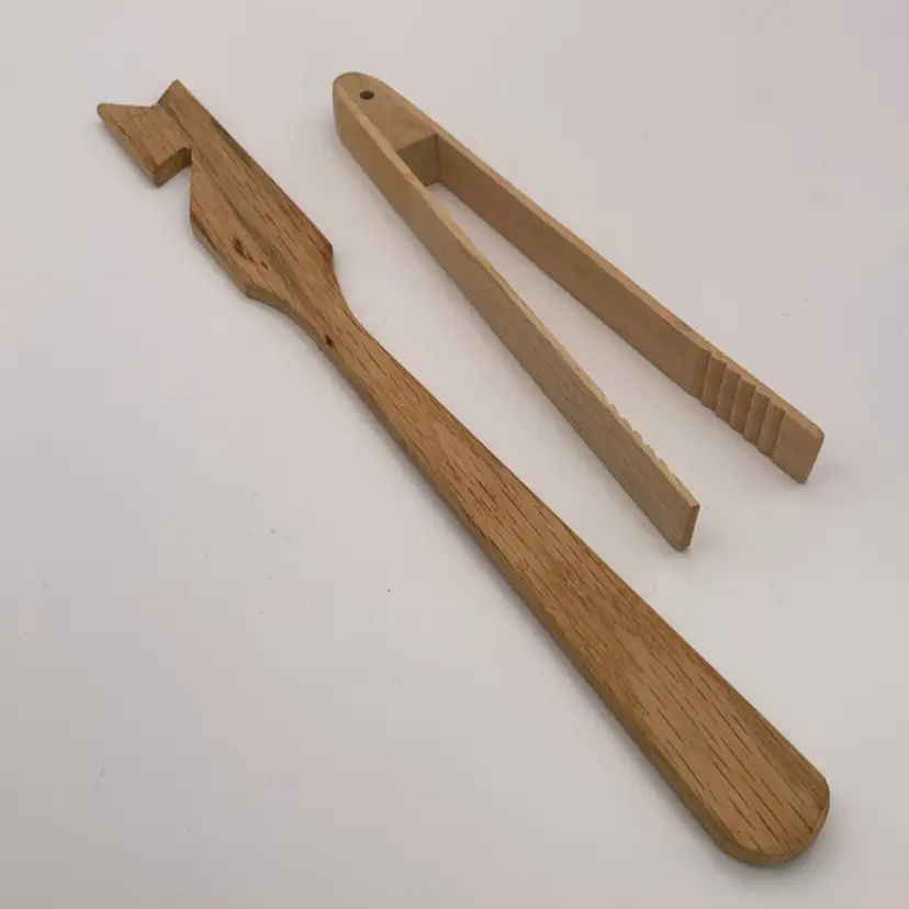 Handmade Wooden Oven Rack Push-Puller & Toast Tongs Grabber. Keep Your Fingers Safe From Burns.