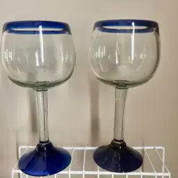 Mexican Hand Blown Wine/Margarita Glasses- Set of 2