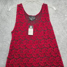 Carole Little Blouse Womens XL Red Black Netting Sleeveless Extra Large Original Tags