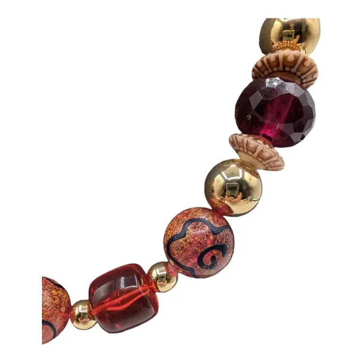 Vintage Beaded Necklace with Amber and Gold Tones