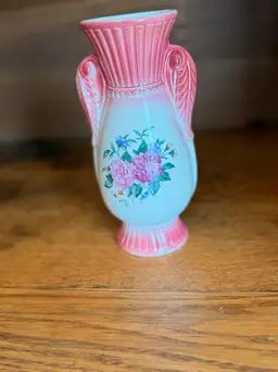 Vintage Pink & Blue Ombré Vase with Double Handles, 7 Inch Floral Cottagecore Vase, Shabby Chic Pedestal Vase, Romantic Grandmillennial Decor
