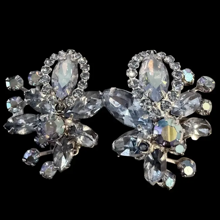 Weiss AB Rhinestone Clip On Earrings 1.75”