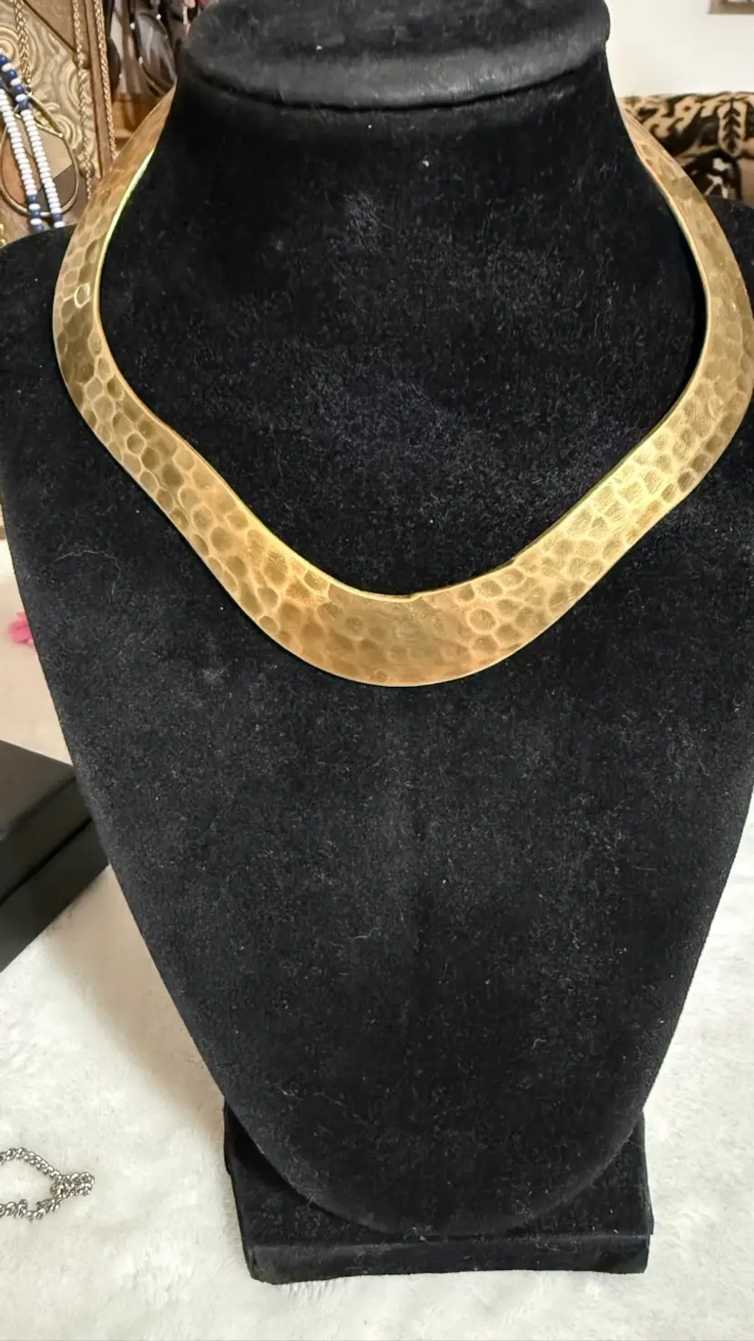 Vintage Handmade Hammered Brass Choker Necklace
