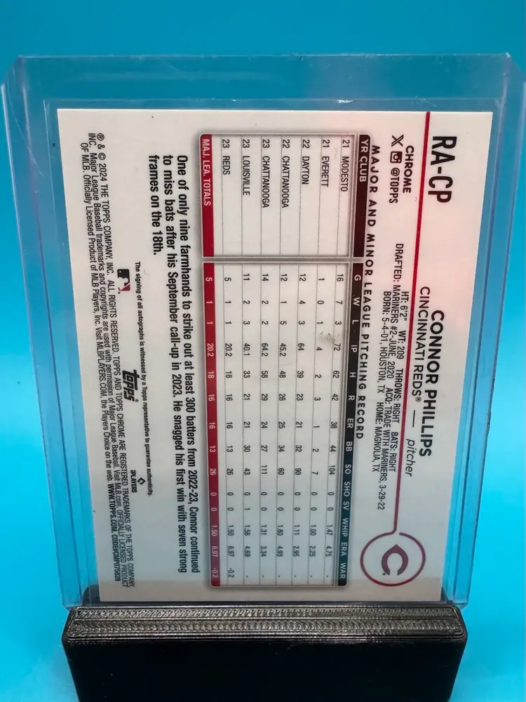 Connor Phillips Topps Chrome Purple Speckle Refractor Auto /299 RC Cincinnati Reds