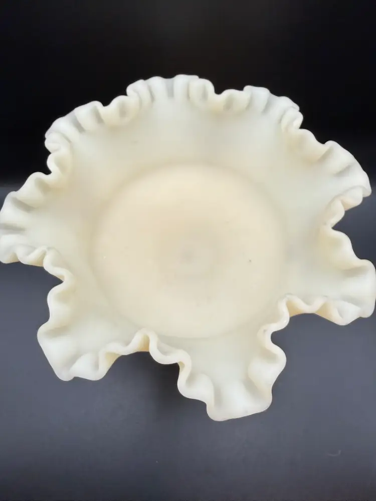Fenton Satin Custard Glass Pedestal Compote Hand-Painted By Lisa W