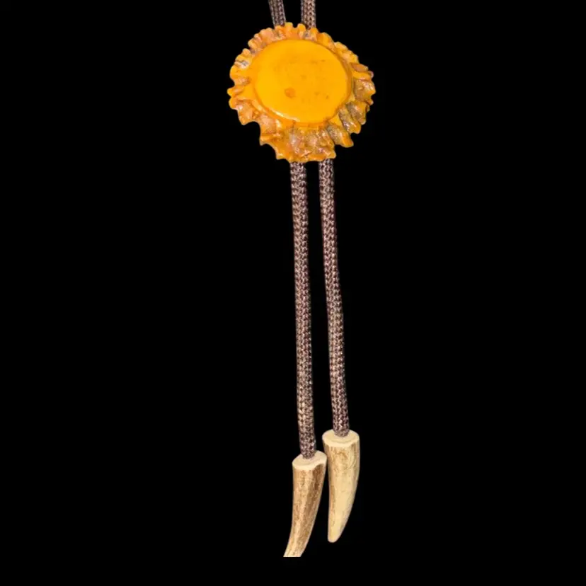 Polished Deer Antler Burr Bolo Tie With Antler Tips