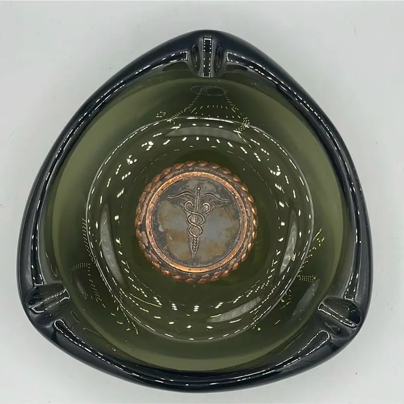 VTG Hippocratic Caduceus Heavy Art Glass Ashtray