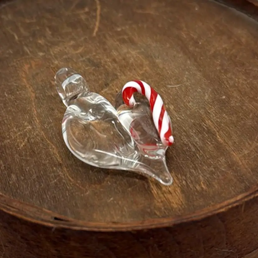 J. Bloemer Handmade USA Art Glass Candy Cane Pendant Clear Background - 1.75”