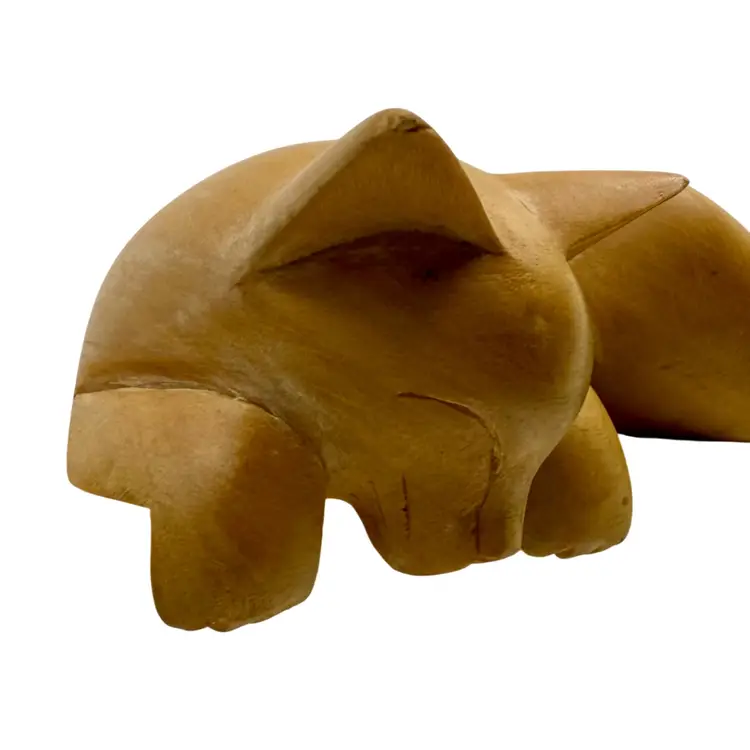 Hand Carved Wooden Cat  Figurine Shelf Sitter
Vintage Decor
5.75” L x 2” T x 3.25” W