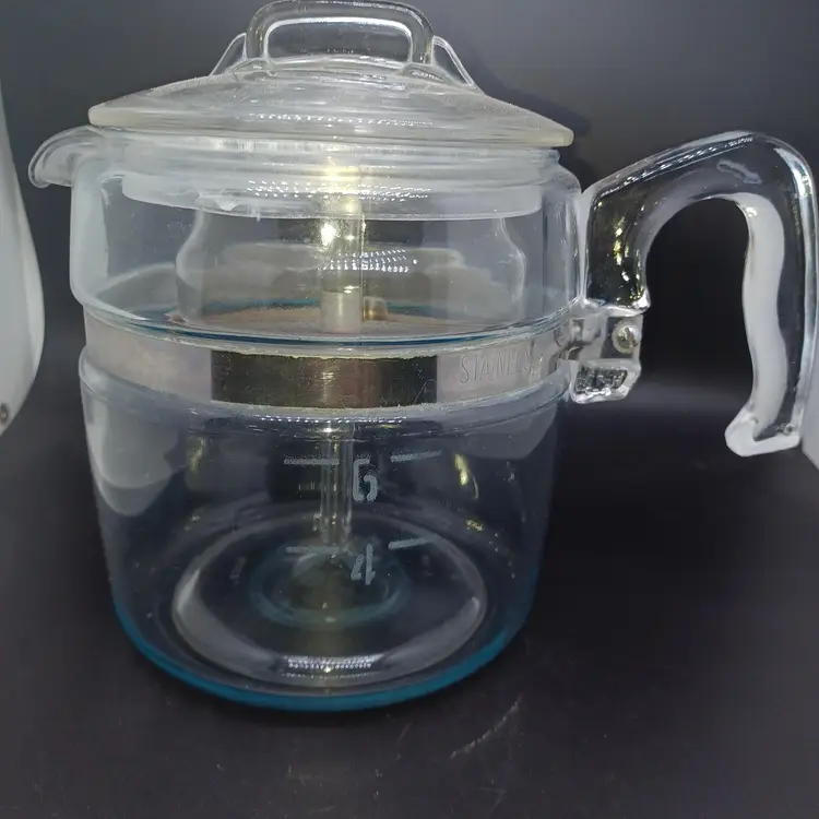 COMPLETE 1940s Pyrex Flameware Glass Stovetop 6 Cup Coffee Pot Percolator
