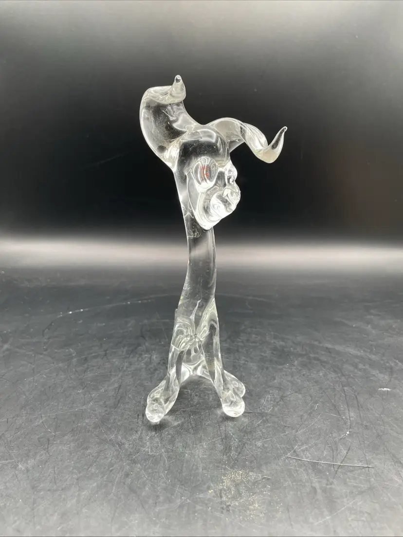 Hand Blown Clear Ferry Dog With One Red Eye
