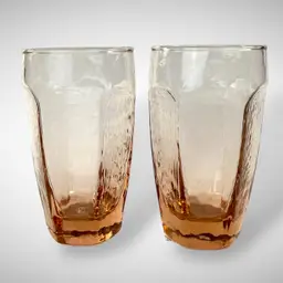 Set of 2 Libbey Chivalry Pink Drinking Glasses Textured Panels 1980s