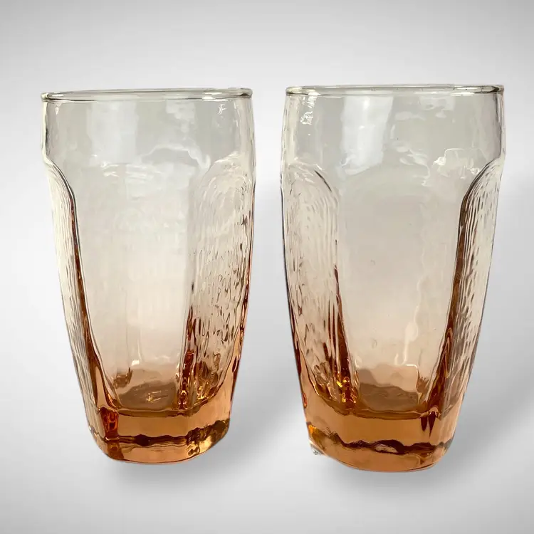 Set of 2 Libbey Chivalry Pink Drinking Glasses Textured Panels 1980s