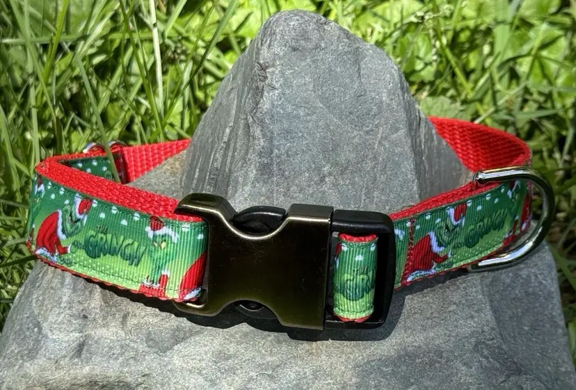Dog Collar The Grinch Christmas Holiday Large Handmade Heavy Duty W/Buckle NEW