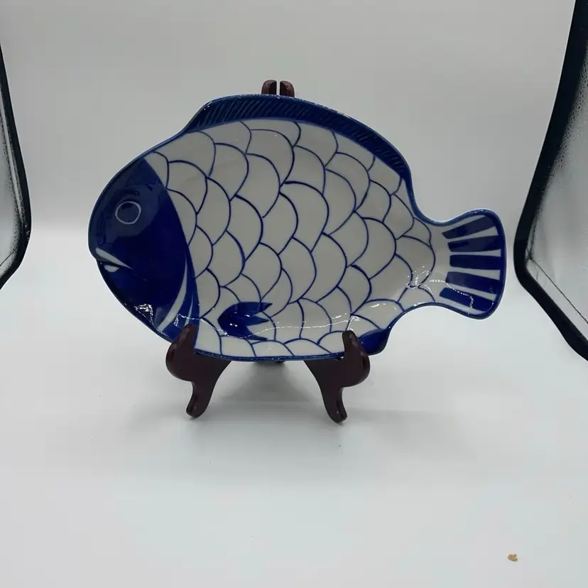 dansk arabesque fish platter blue white serving dish cobalt 11.5” X 7.5”