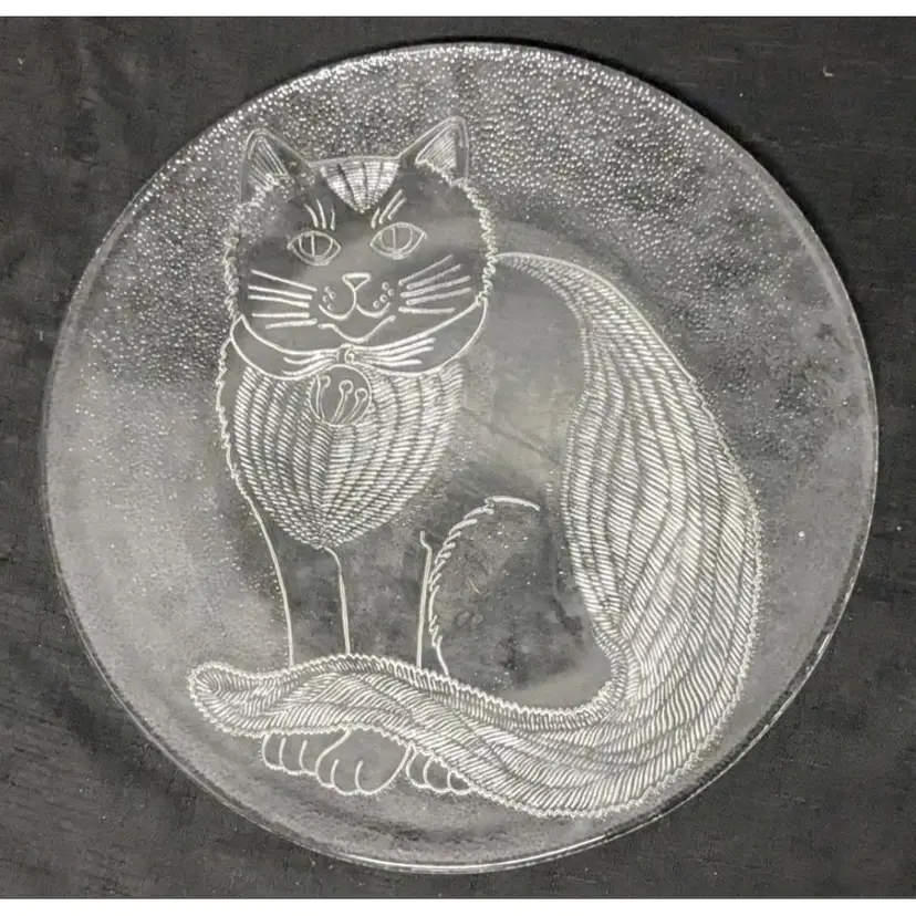 Amazing Clear Glass Cat Plate