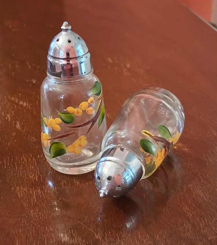 Vintage Hazel Atlas Handpainted Orange Flowers Salt and Pepper Shakers 3.5 in