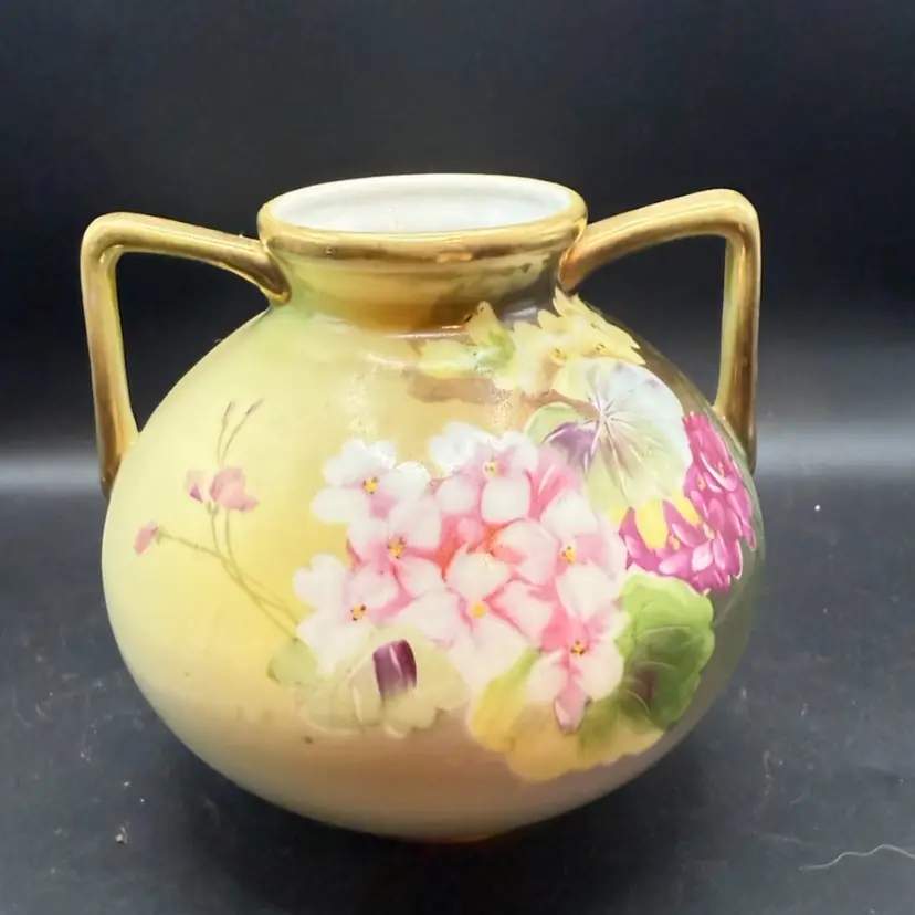 Antique Nippon Hand-Painted Floral And Gold Porcelain Vase
