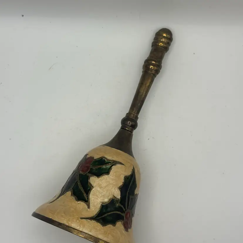 Brass And Enamel Bell With Holly Design 7”