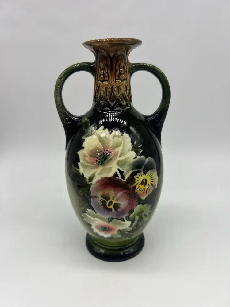 Vintage Czechoslovakia Double Handled Floral Vase