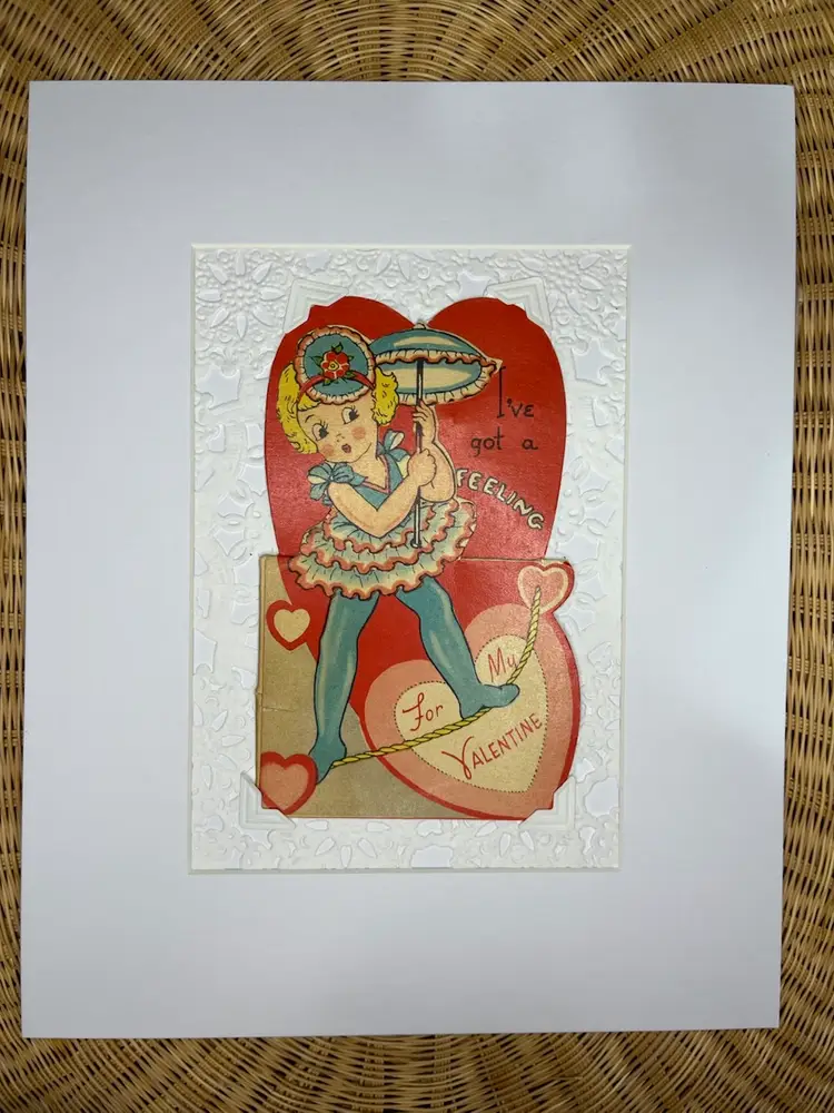#3VD — Vintage Valentines Day Card In A Custom Non-Damaging, Removable Decorative Matting - Made By Me