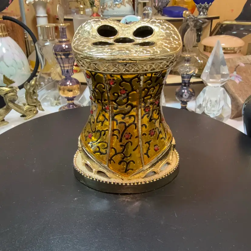 Enameled Brass Corset Shaped Makeup Brush Holder