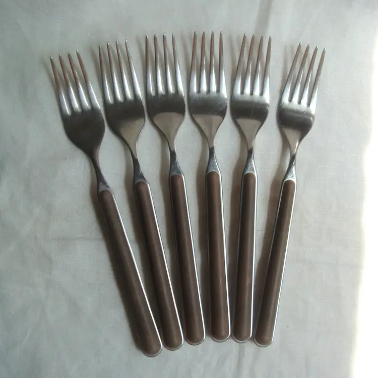 Set of 6 Forks MEPRA Italy Stainless Flatware Tobacco Brown