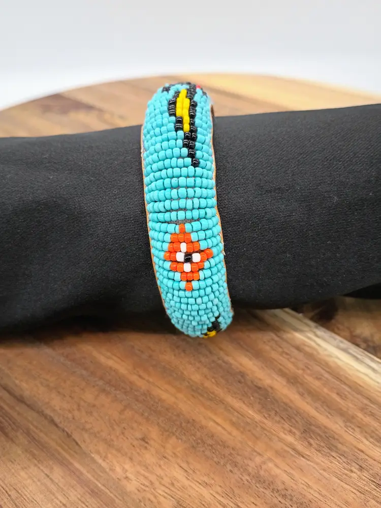 Vintage Seed Beaded Loom Woven Native American Style Bangle Bracelet Thunderbird Design