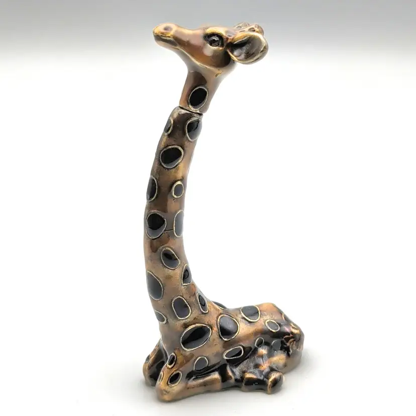 W.F. Enameled Metal Giraffe Perfume Bottle 4" Tall w Rhinestone Eyes