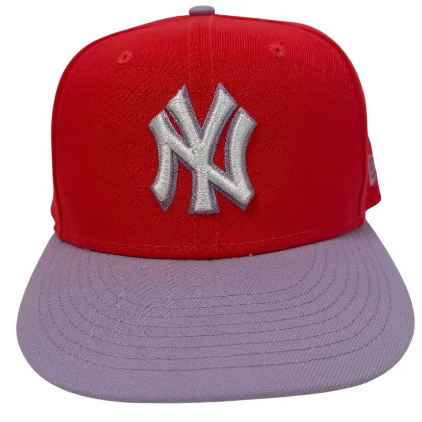 New York Yankees MLB Spring Basic Lavender & Red Fitted Hat by New Era 7 5/8