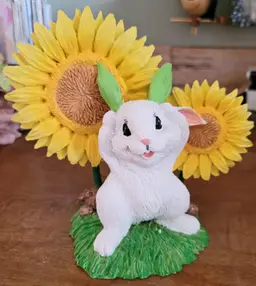 Vintae Bunny with Yellow Flowers c.1990s - As Is