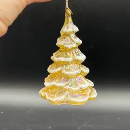 Fenton Christmas Tree Bell Gold Amber Iridescent Flocked Ornament 3” RARE
