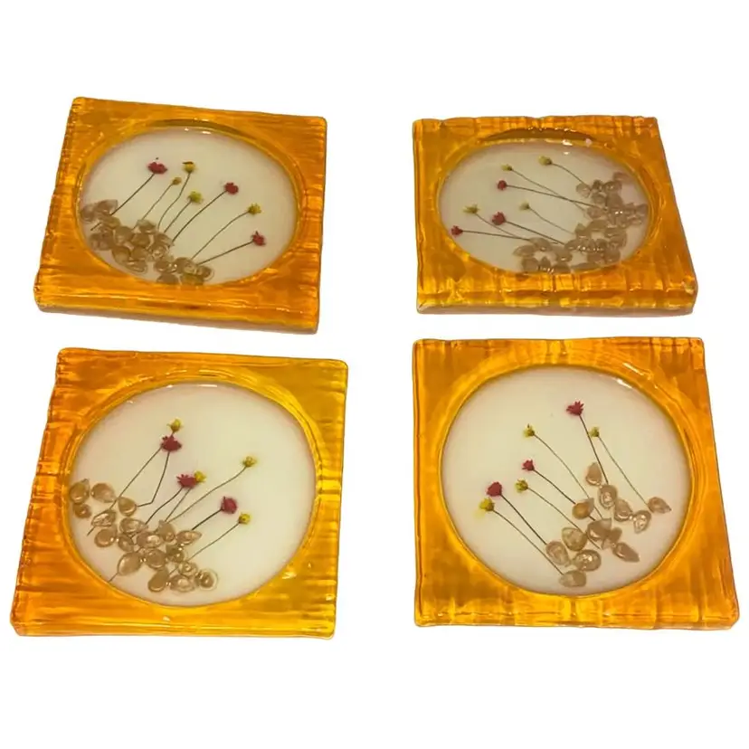 Four Seeded Pressed Flowers Acrylic Coasters