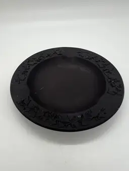 Vintage Wedgwood England Black On Matte Black Basalt Ashtray Trinket Tray Dish Candle Holder Halloween Decor