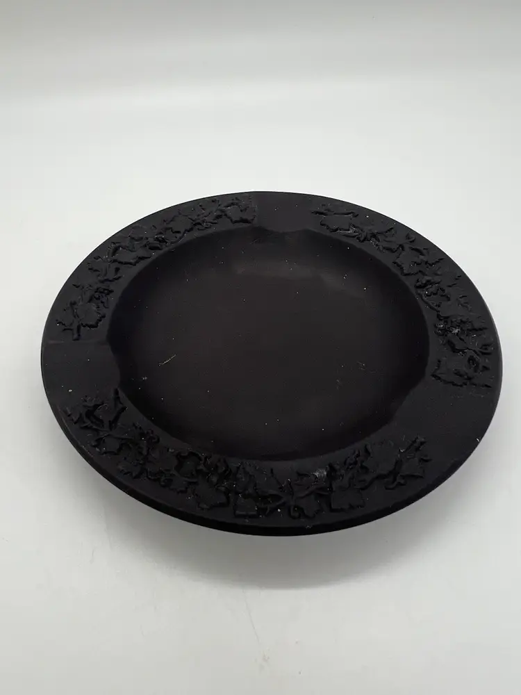 Vintage Wedgwood England Black On Matte Black Basalt Ashtray Trinket Tray Dish Candle Holder Halloween Decor
