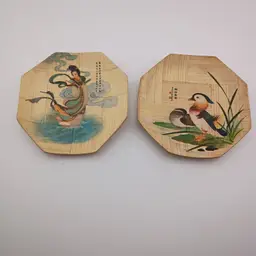 Pair of vintage bamboo snack plates