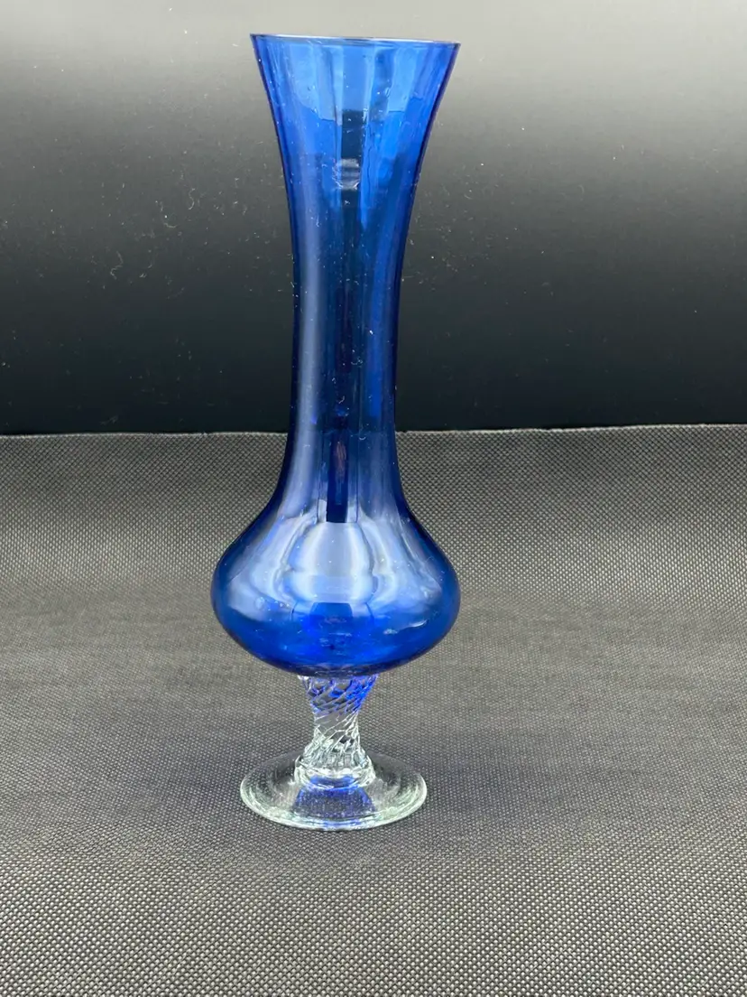 Cobalt Blue Bud Vase With Clear Base
