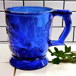 Mosser Glass Robin in Tree Cobalt Blue Child's Mug Cup After Bryce Walker & Co.