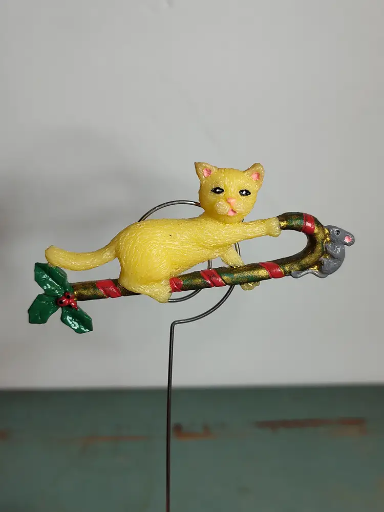 Vintage Cat On Candy Cane Pin