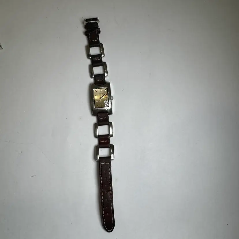 Fossil F2 Silver Tone Watch ES-1117 Leather & SS Adjustable Band 5.5"-6.75"