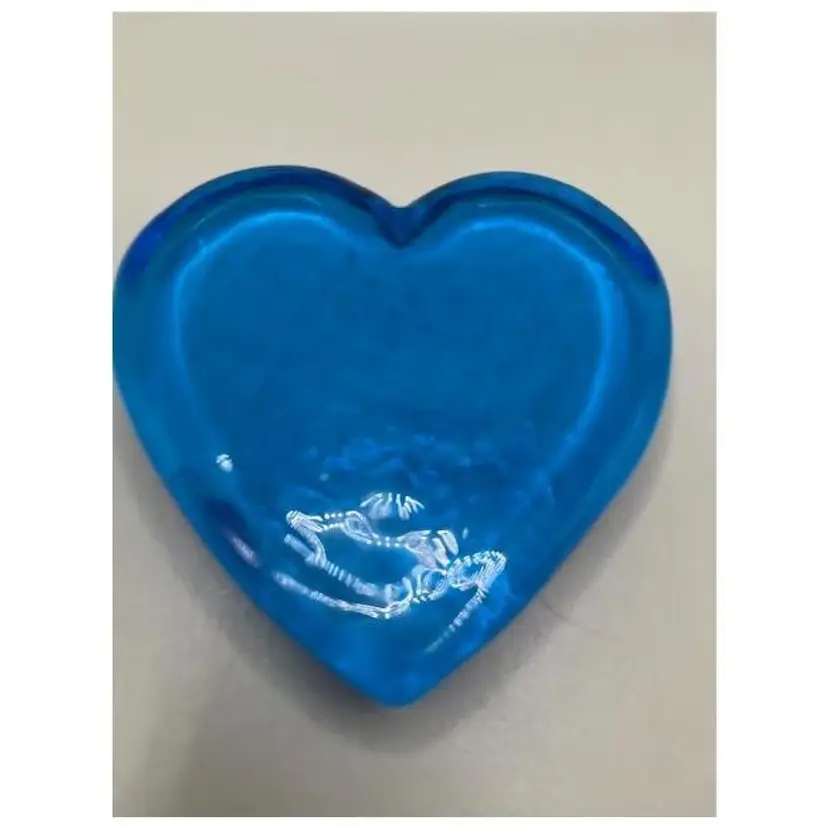 #01 - Vintage Blue Heart-Shaped Glass Paperweight ~ 3.25 inches