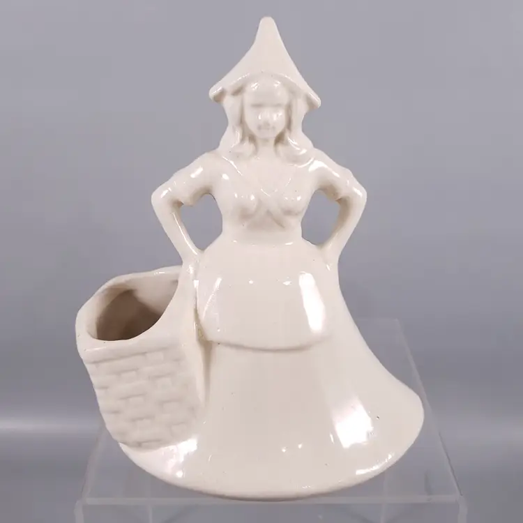 Vintage Mid Century DUTCH MILK MAID Basket White POTTERY PLANTER